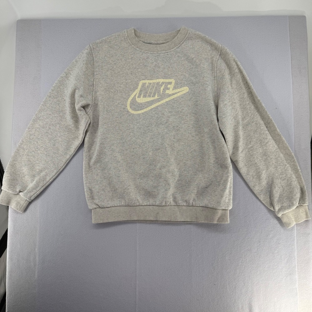 Nike Kids Grey‎ Heather Fleece Crewneck Sweatshirt XL Cracked Logo Pullover